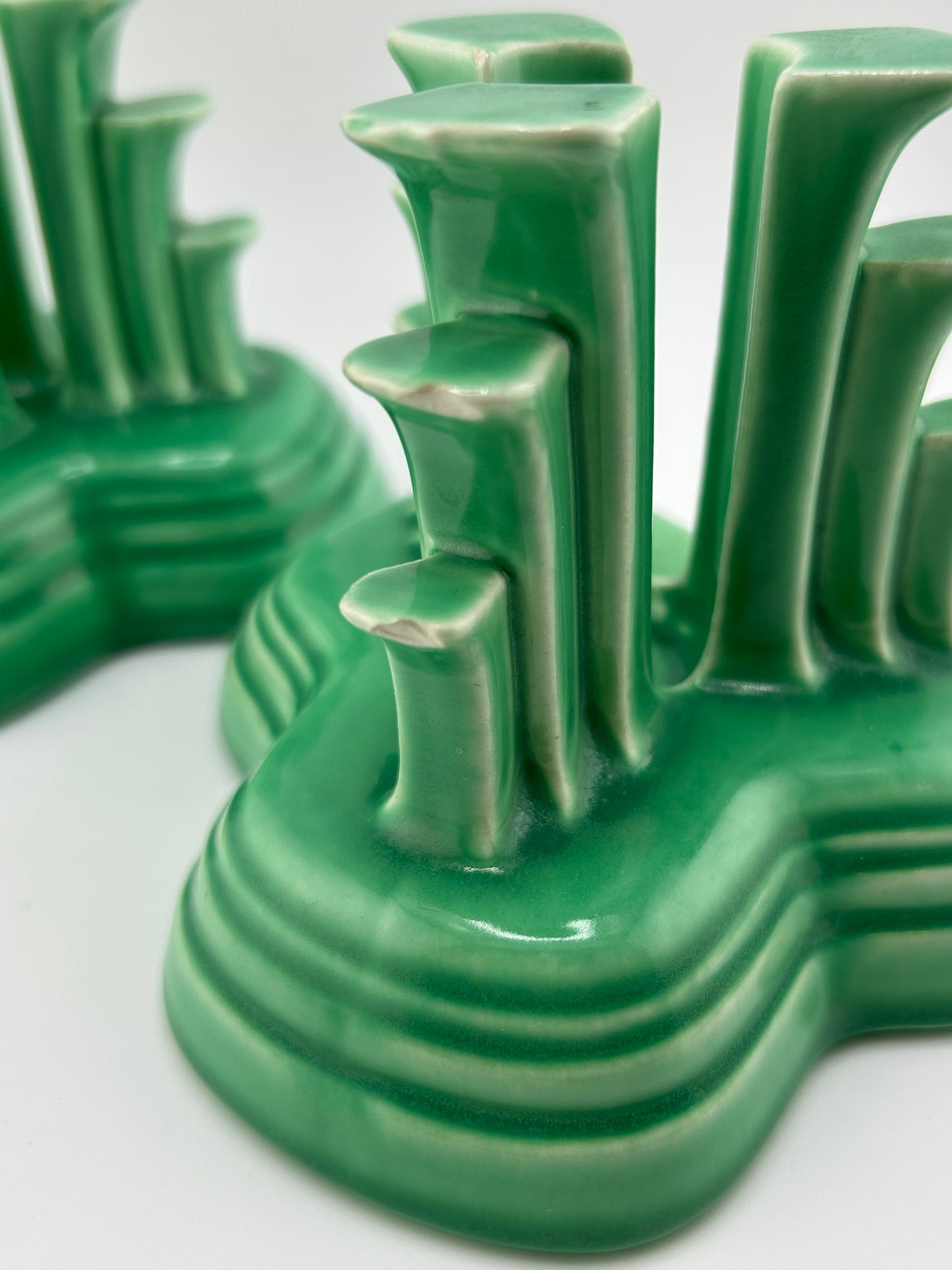 Vintage Fiestaware Green Tripod Candleholders (Set of 2)