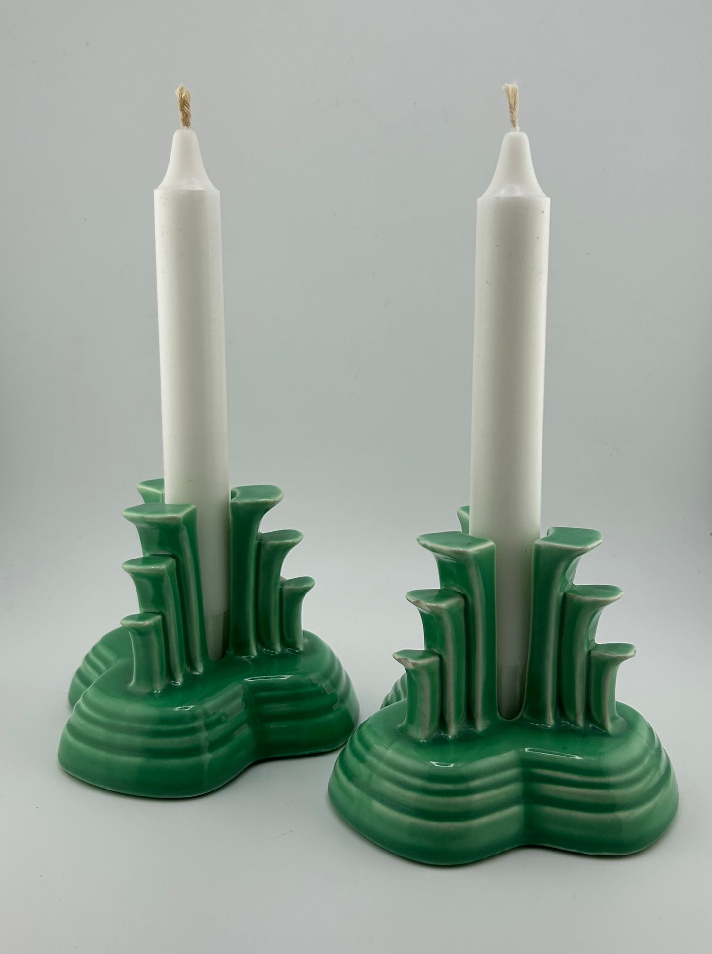 Vintage Fiestaware Green Tripod Candleholders (Set of 2)