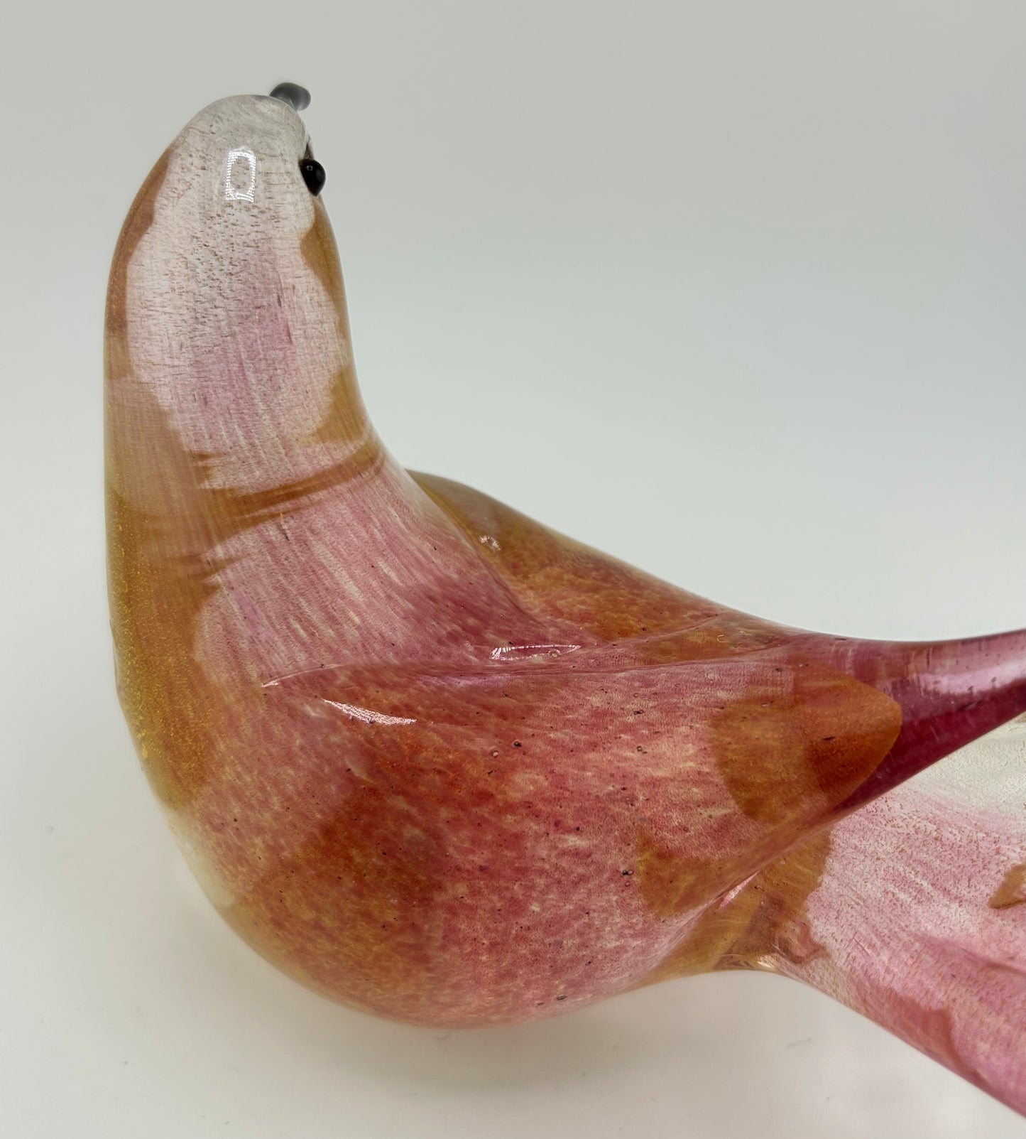 Vintage Formia Murano Pink Gold Foil Glass Doves Pair