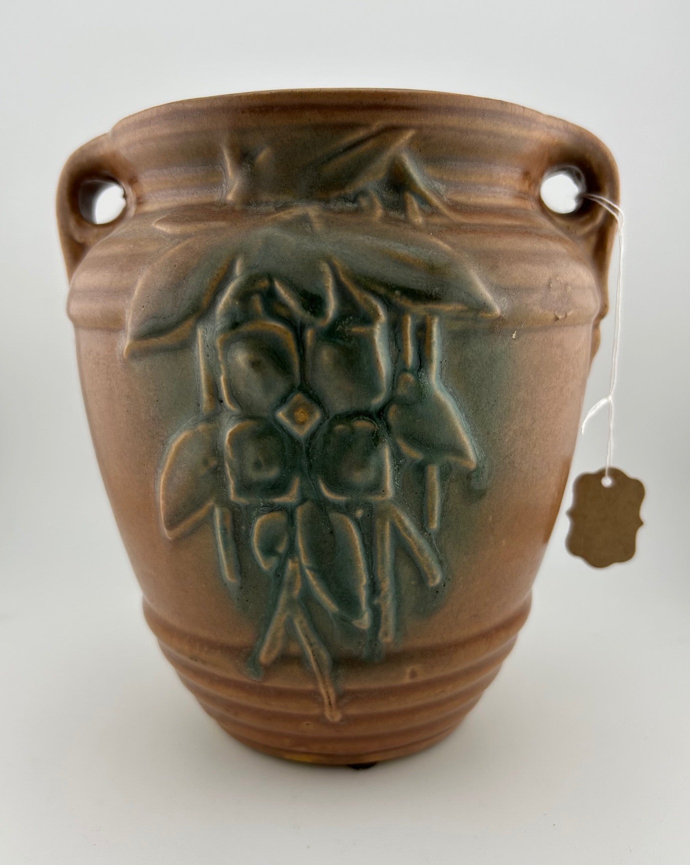 Nelson McCoy Handled Dogwood Motif Vase circa 1930s