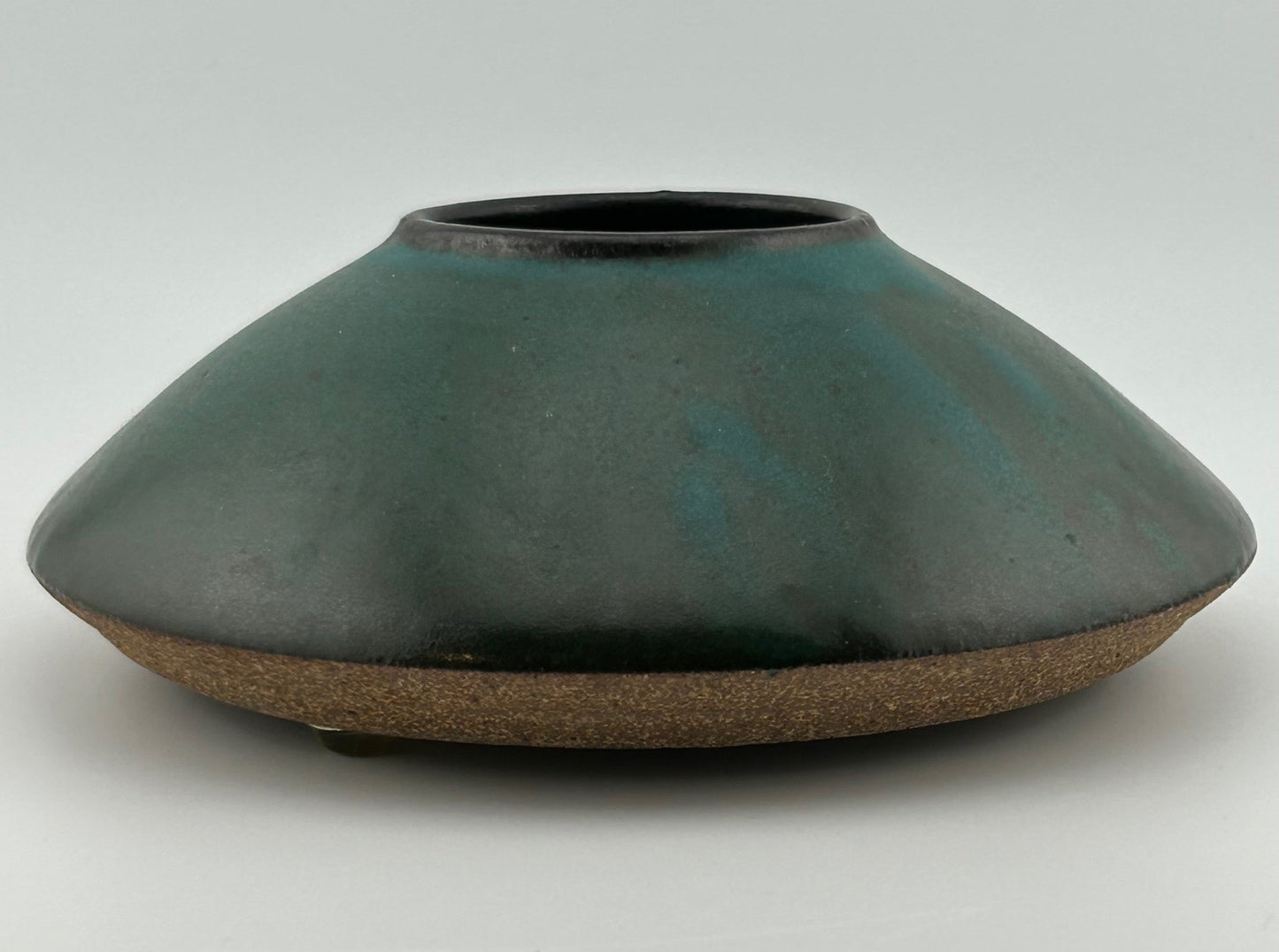 Turquoise Studio Pottery Ikebana Vase with Flower Frog