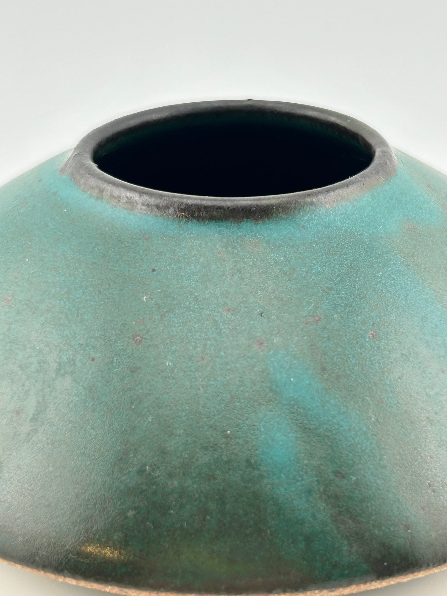 Turquoise Studio Pottery Ikebana Vase with Flower Frog