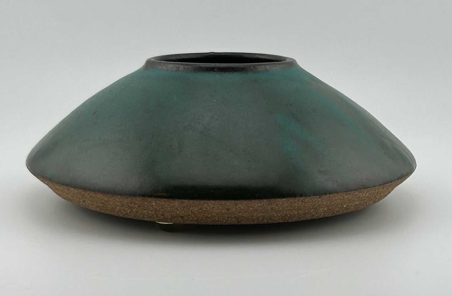 Turquoise Studio Pottery Ikebana Vase with Flower Frog
