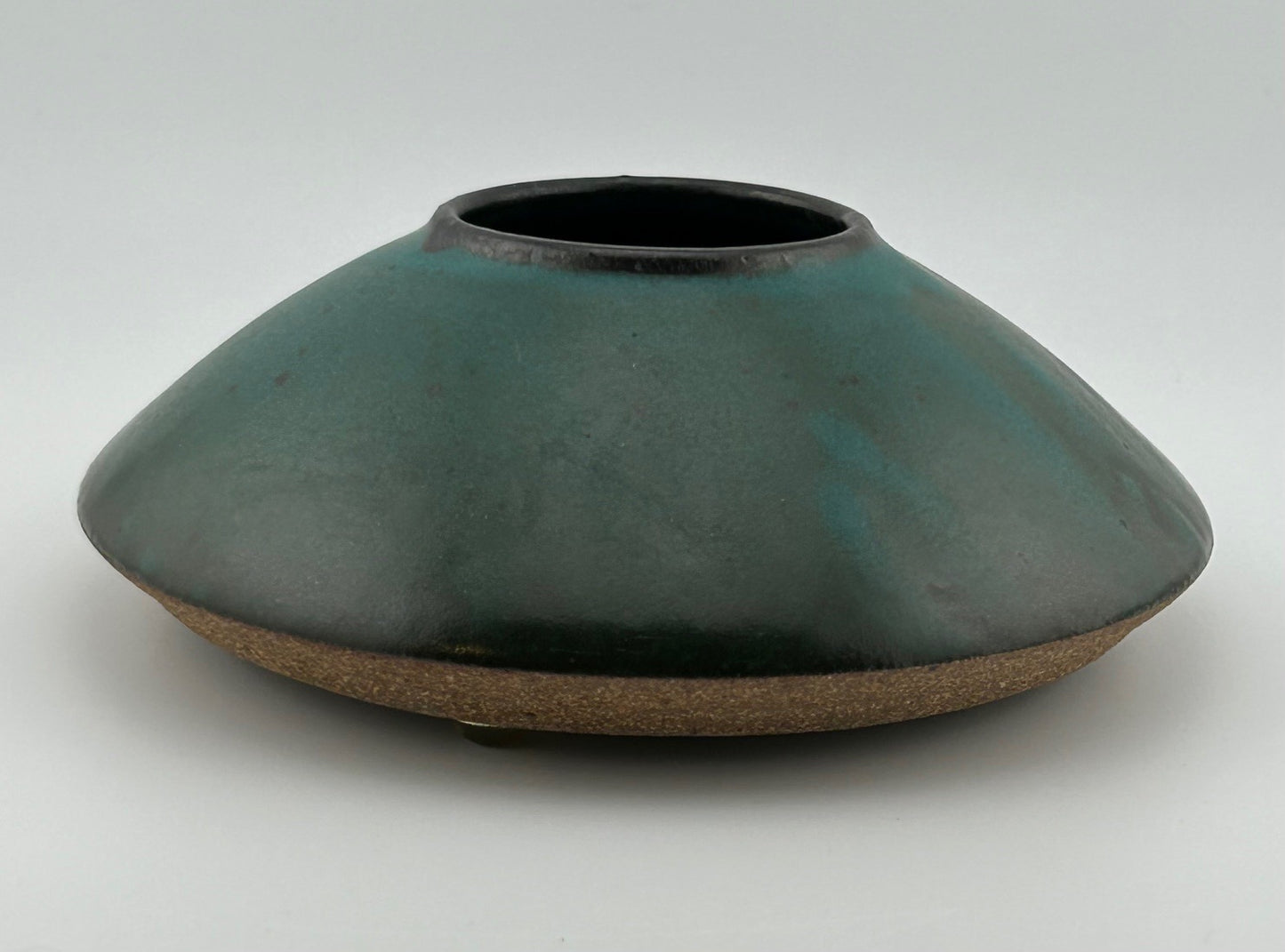 Turquoise Studio Pottery Ikebana Vase with Flower Frog