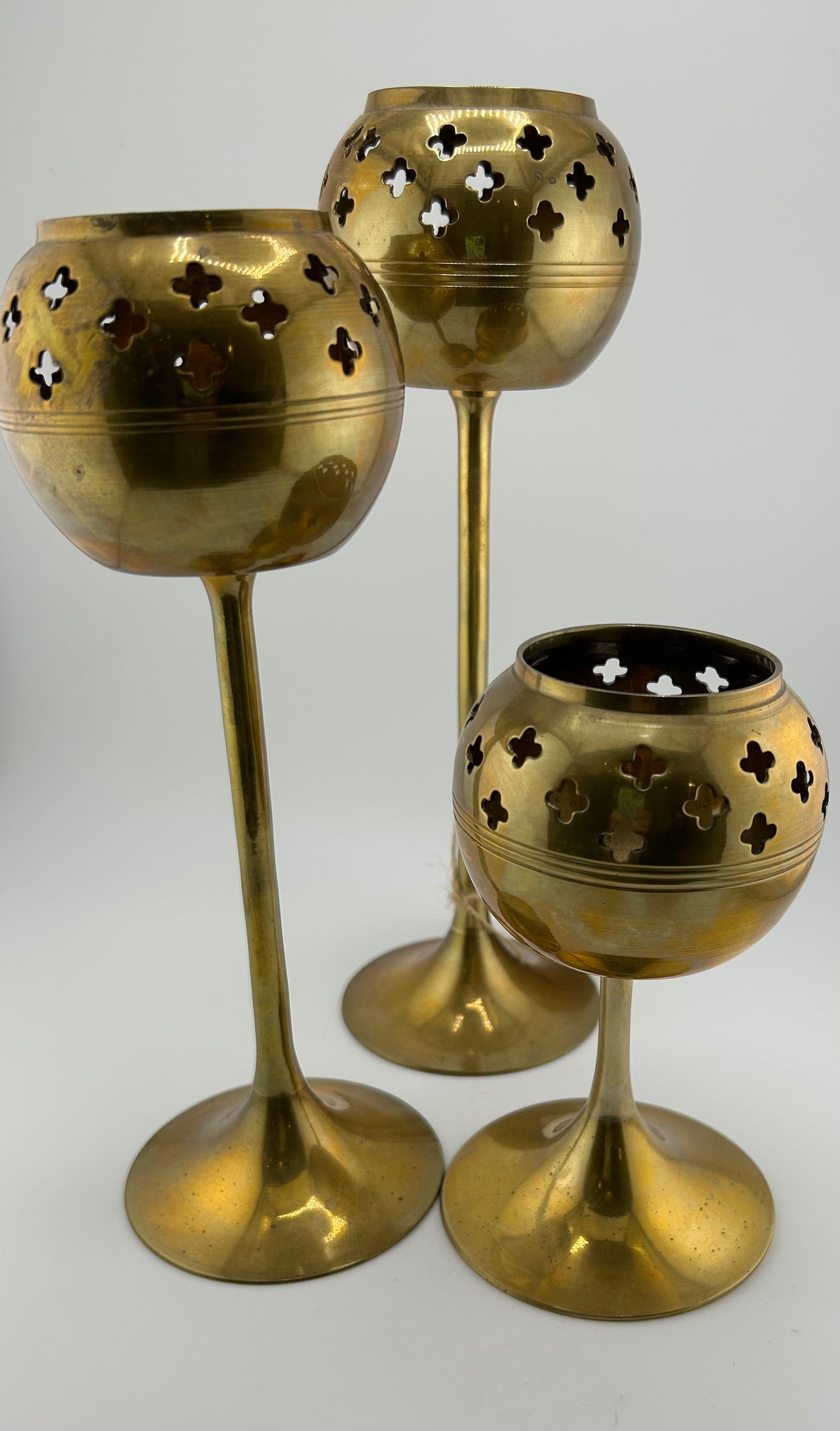 Vintage Brass Tealight Holders (Set of 3)