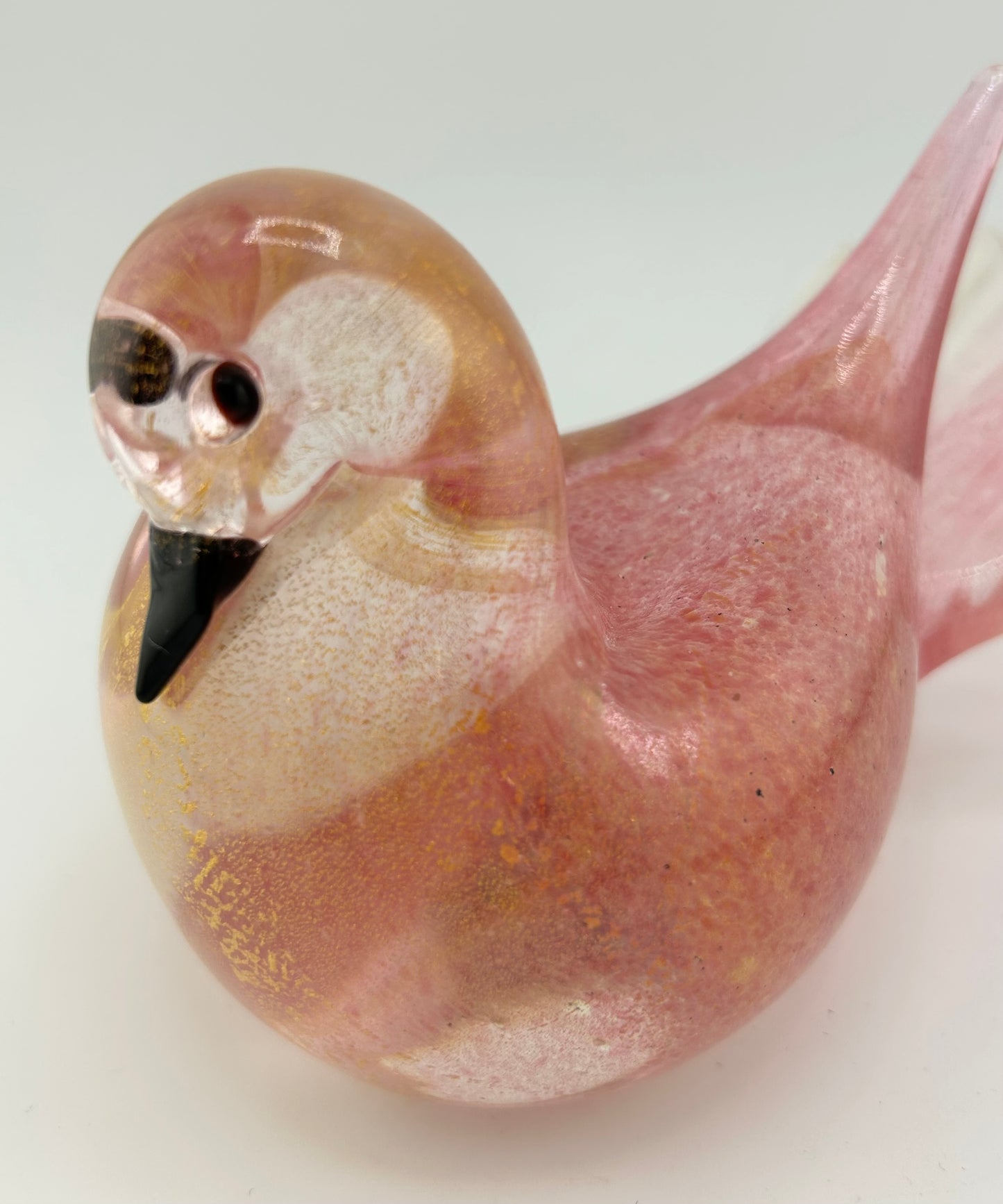 Vintage Formia Murano Pink Gold Foil Glass Doves Pair