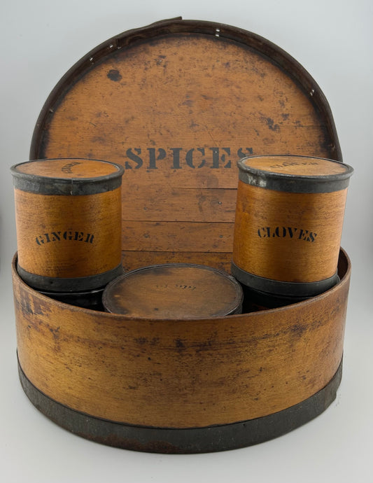 Primitive Bentwood Spice Box with 5 Containers