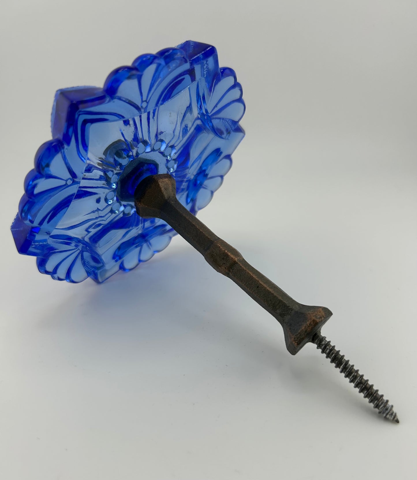 Blue Pressed Glass Curtain Tie-Back Holders