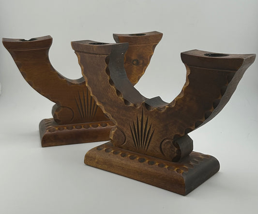 Wood Double Candle Stick Holder (Set of 2)