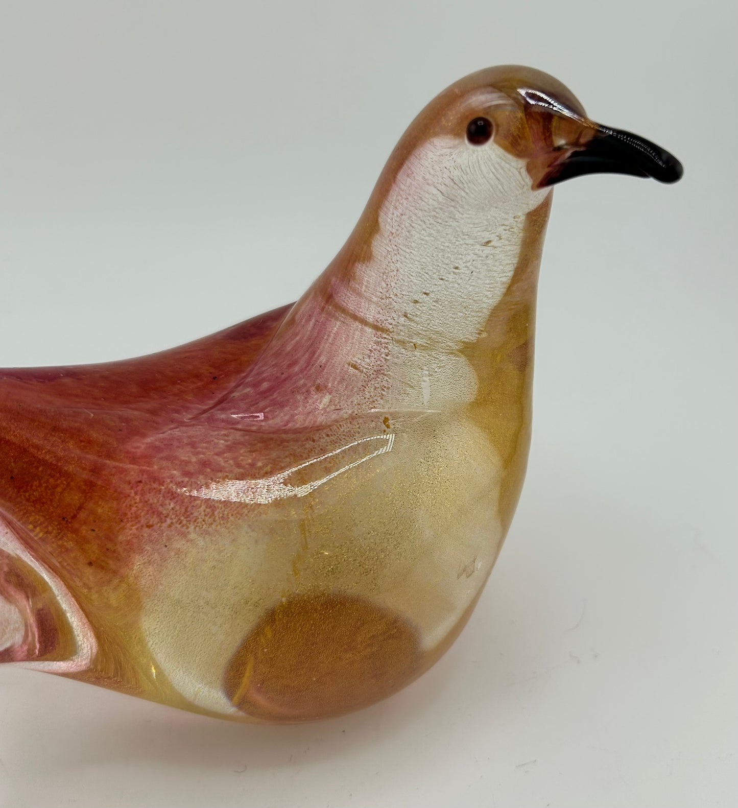 Vintage Formia Murano Pink Gold Foil Glass Doves Pair
