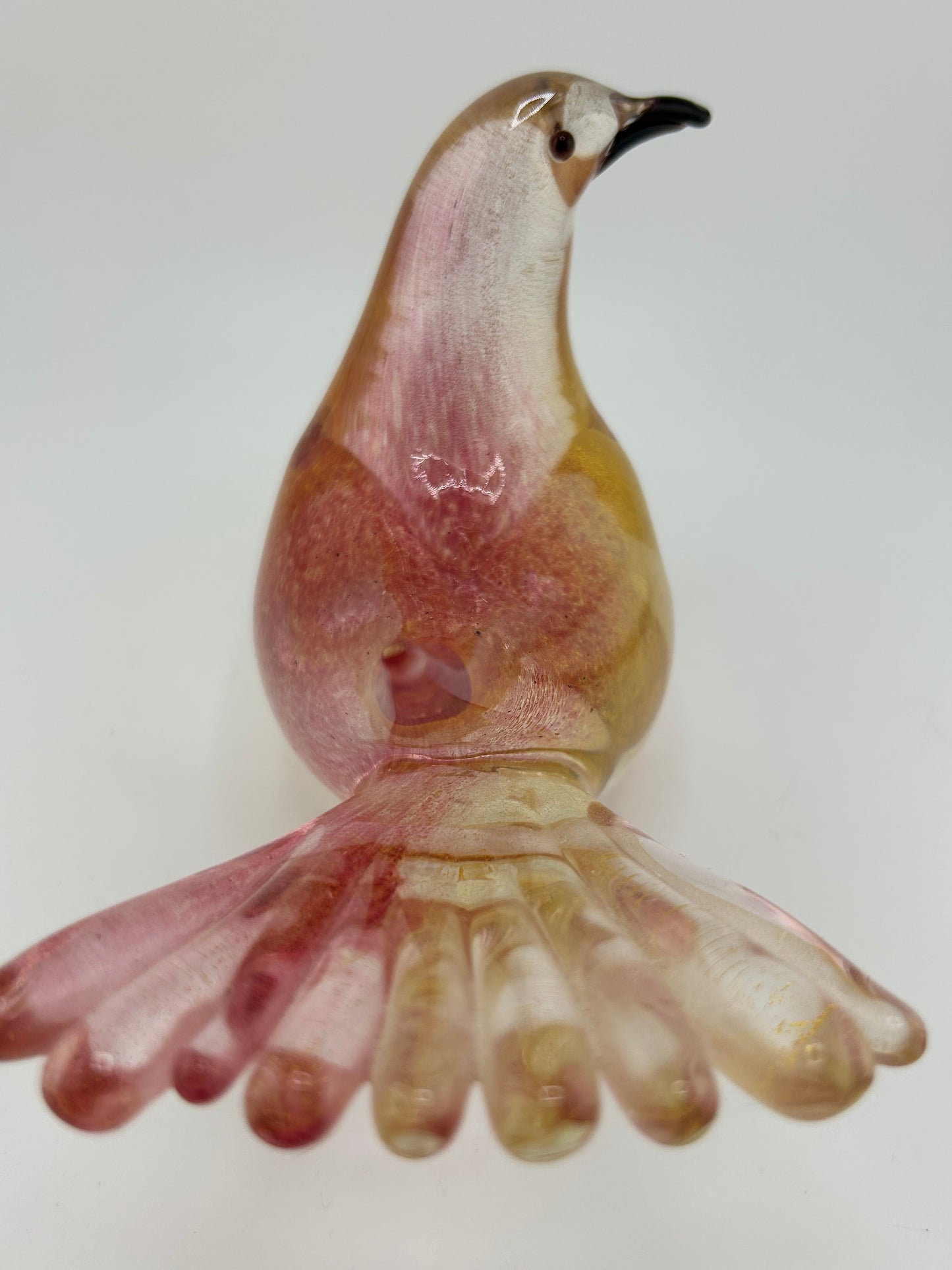 Vintage Formia Murano Pink Gold Foil Glass Doves Pair