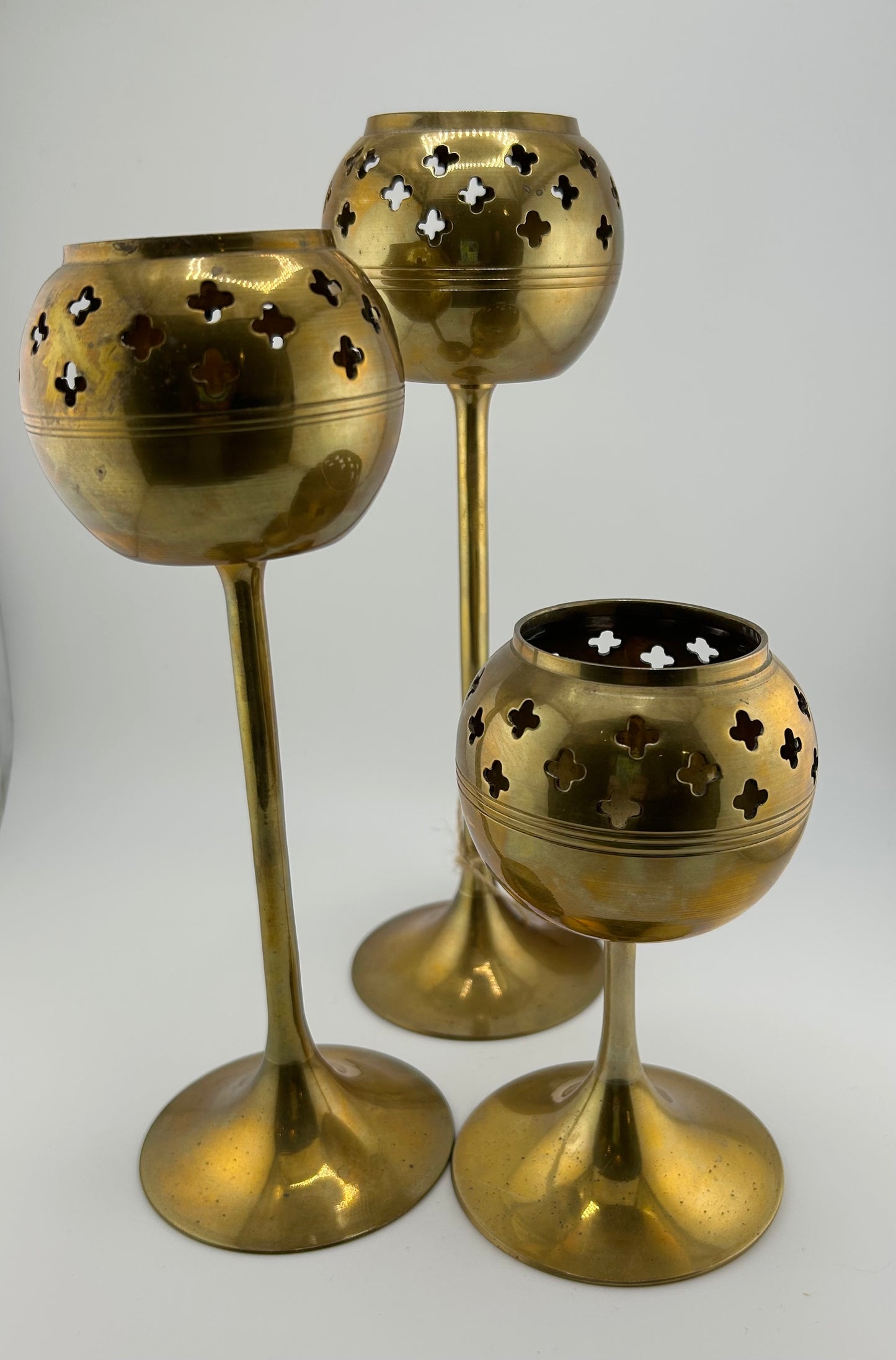 Vintage Brass Tealight Holders (Set of 3)