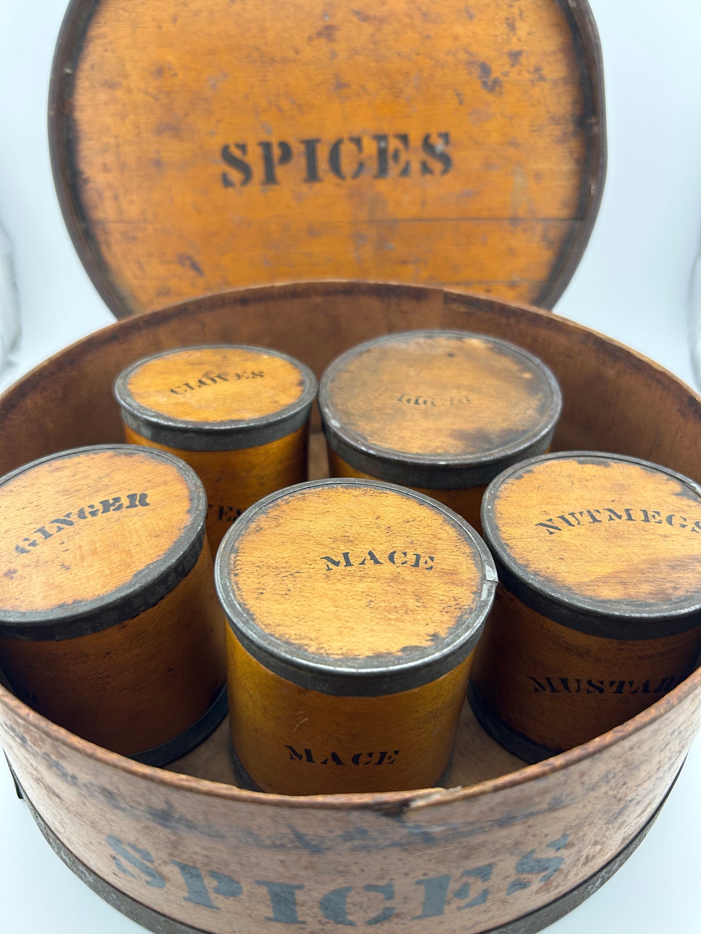 Primitive Bentwood Spice Box with 5 Containers
