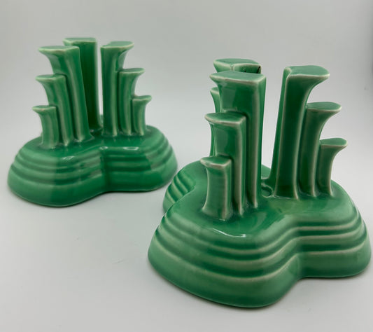 Vintage Fiestaware Green Tripod Candleholders (Set of 2)
