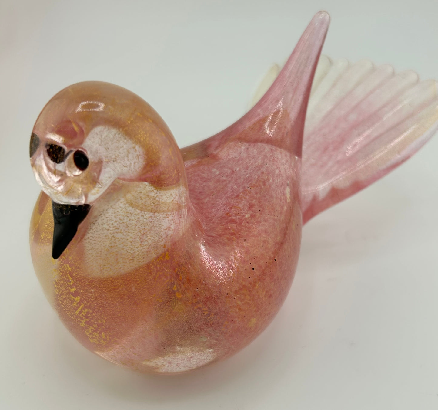 Vintage Formia Murano Pink Gold Foil Glass Doves Pair