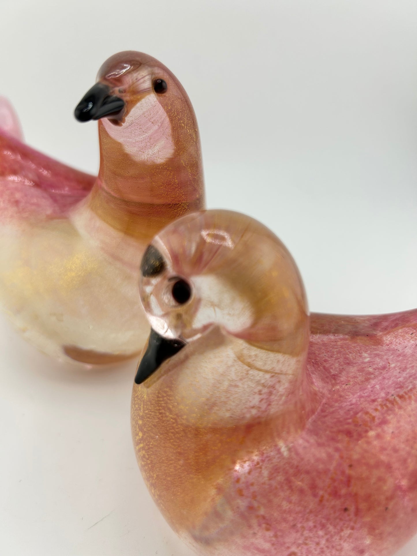 Vintage Formia Murano Pink Gold Foil Glass Doves Pair