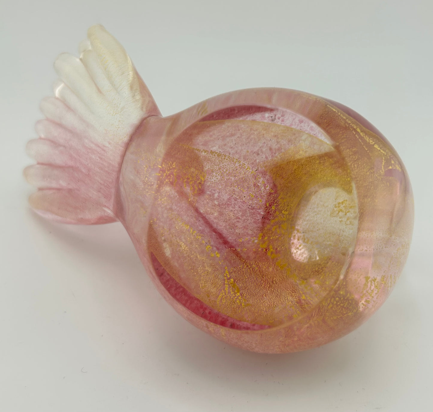 Vintage Formia Murano Pink Gold Foil Glass Doves Pair