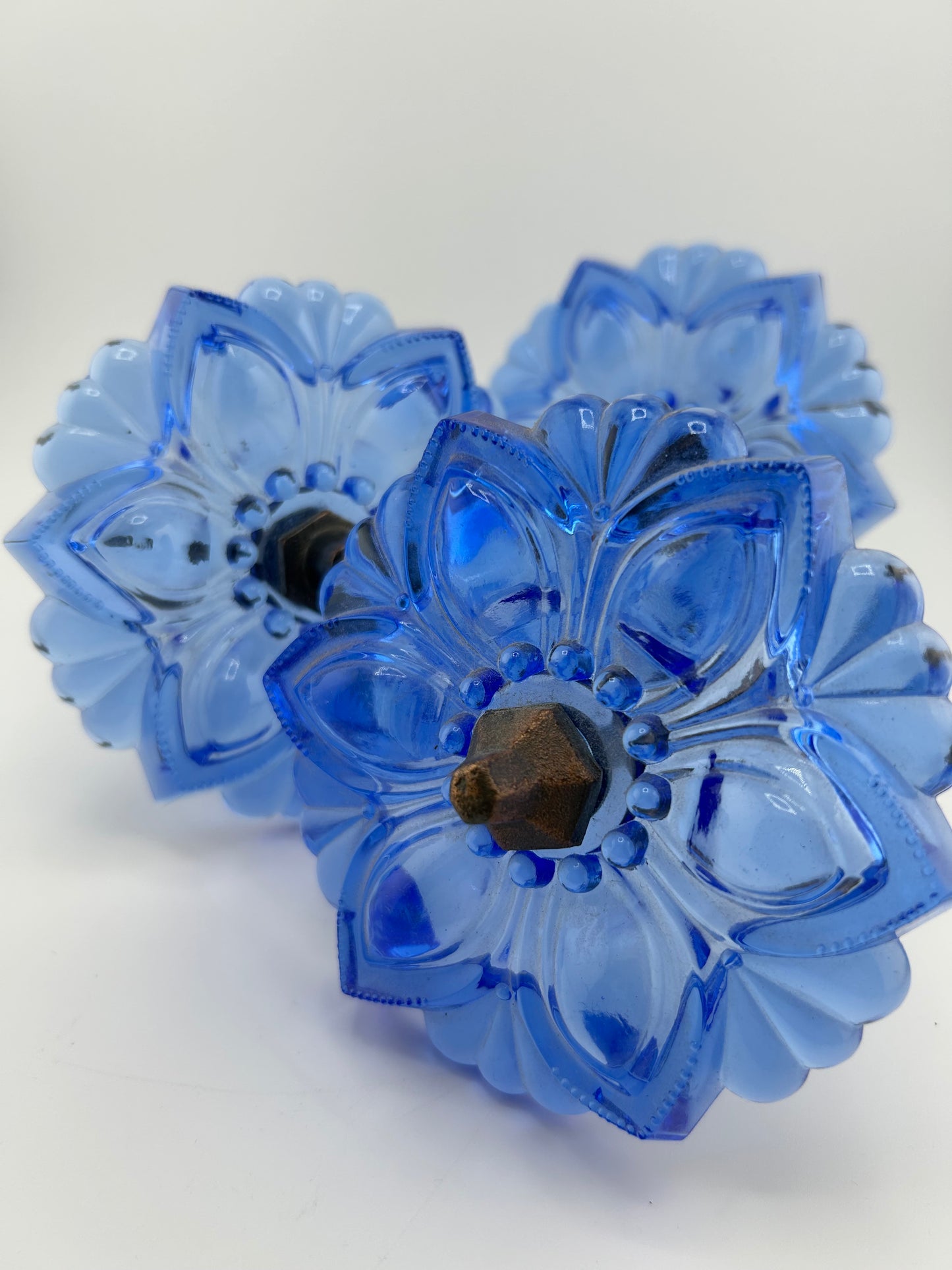 Blue Pressed Glass Curtain Tie-Back Holders