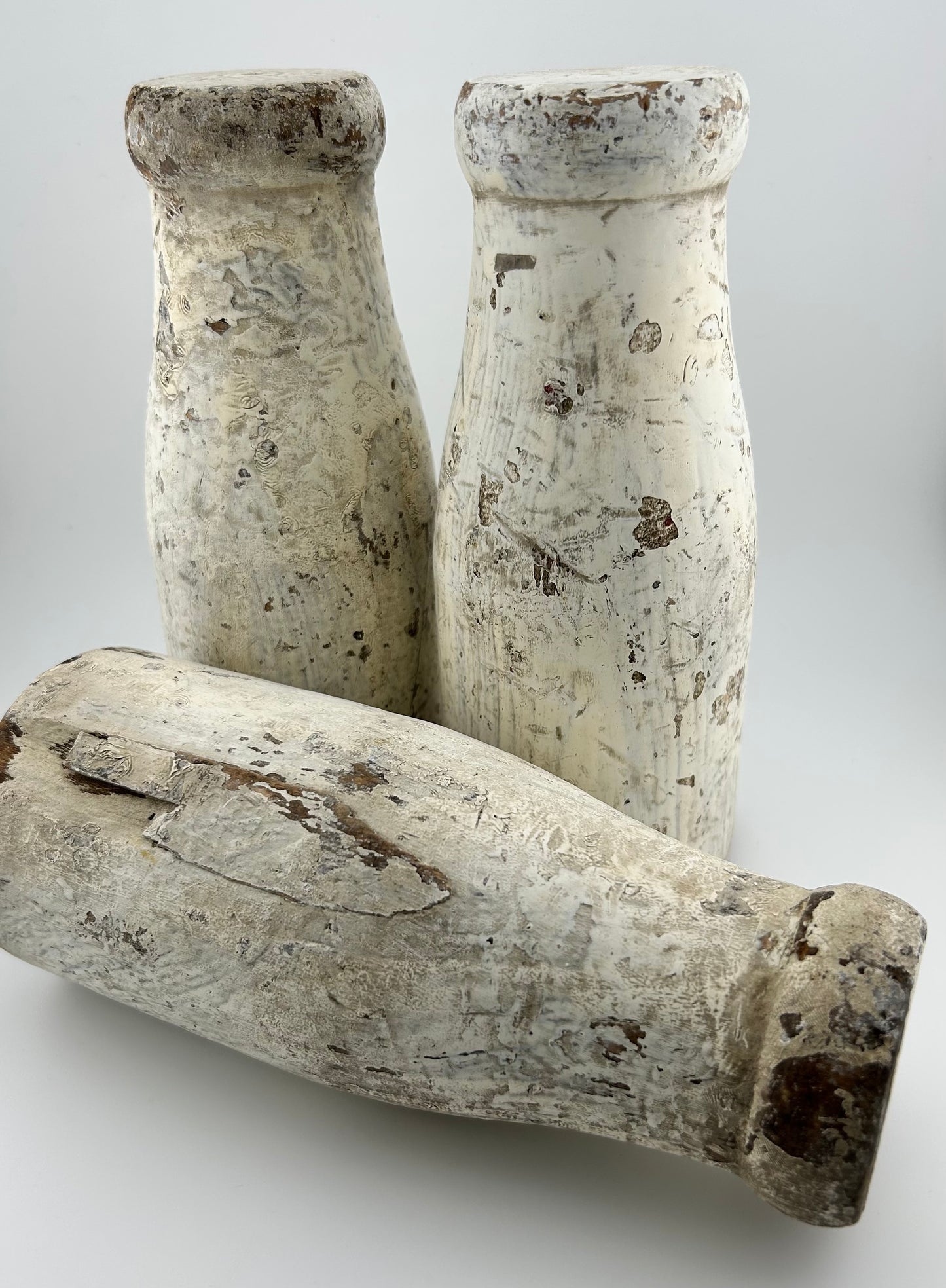 Antique Wood Carnival Milk Bottles (Set of 3)