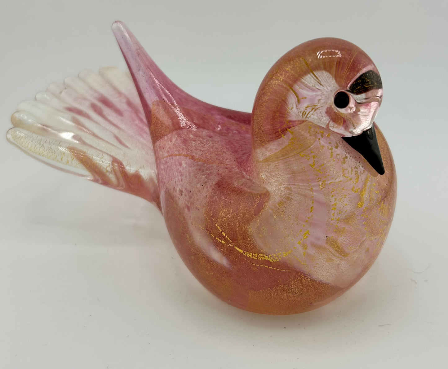Vintage Formia Murano Pink Gold Foil Glass Doves Pair