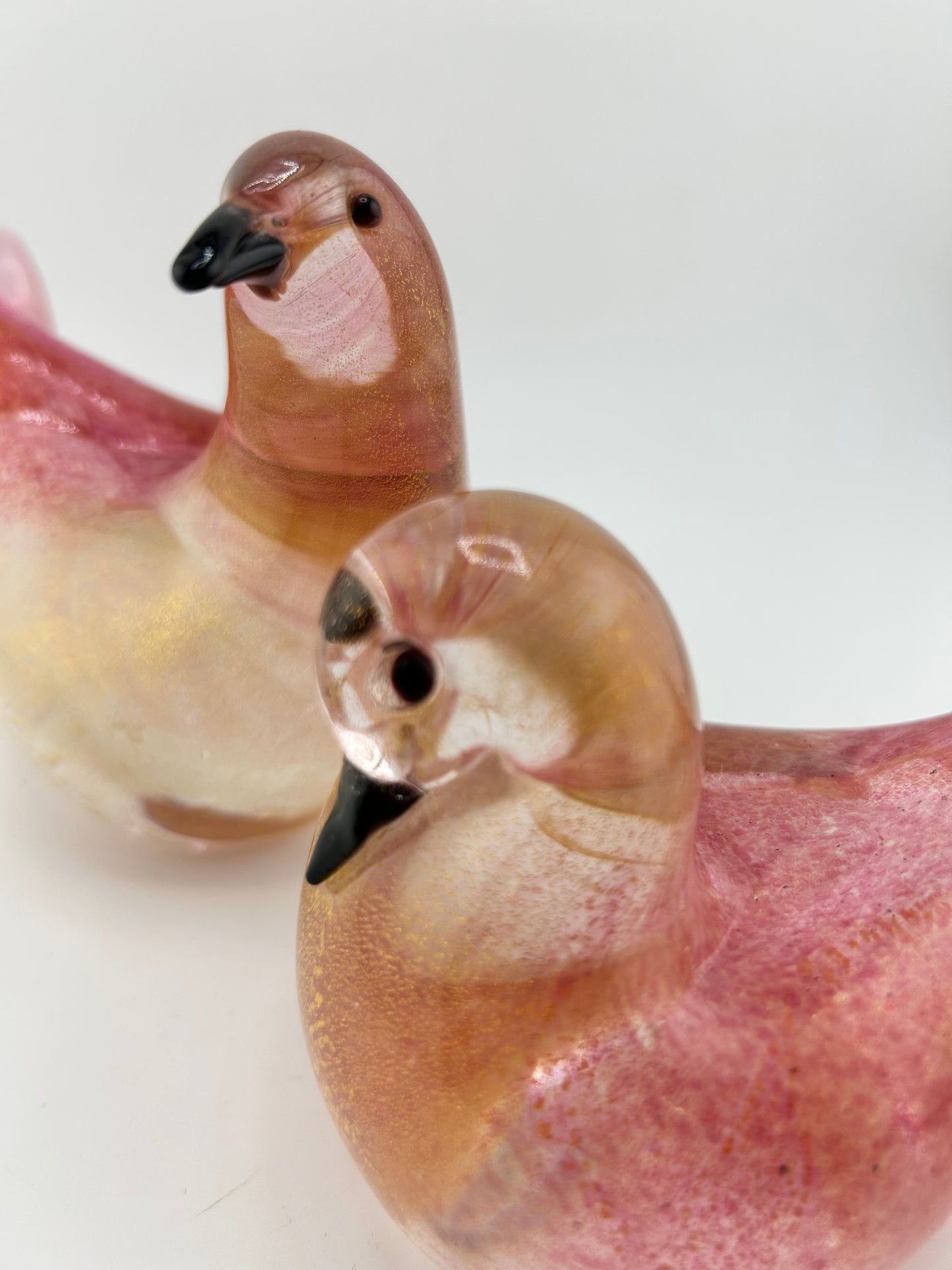 Vintage Formia Murano Pink Gold Foil Glass Doves Pair