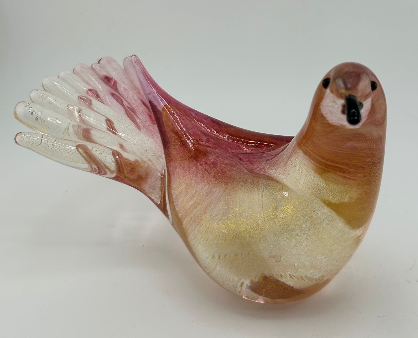 Vintage Formia Murano Pink Gold Foil Glass Doves Pair