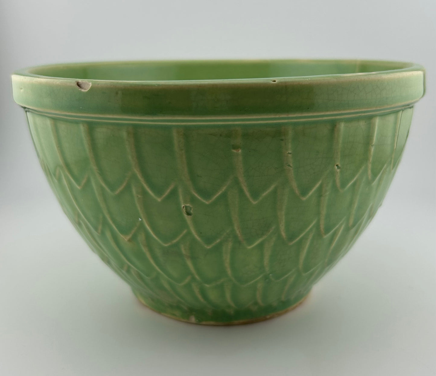 McCoy Pottery Green Fish Scale 7 1/8” Mixing Bowl (as found)
