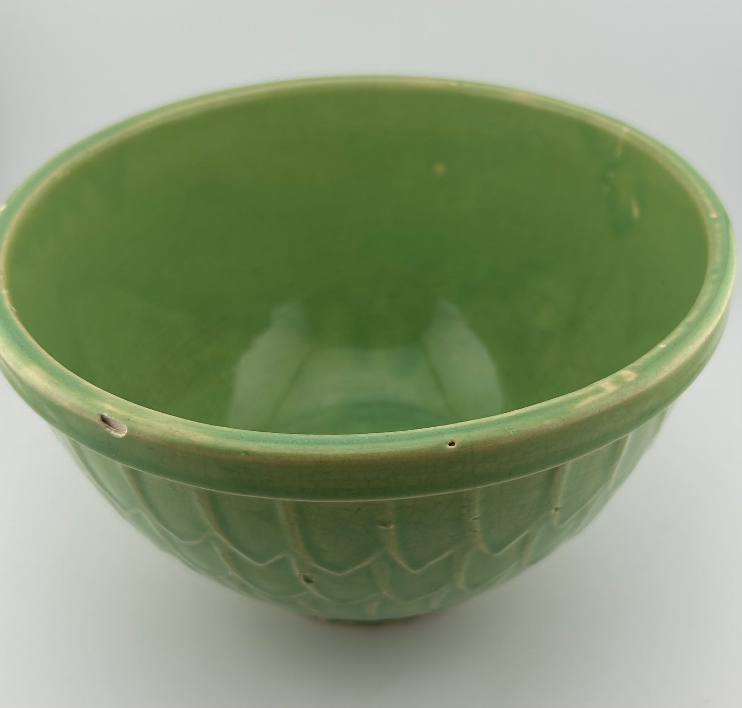 McCoy Pottery Green Fish Scale 7 1/8” Mixing Bowl (as found)