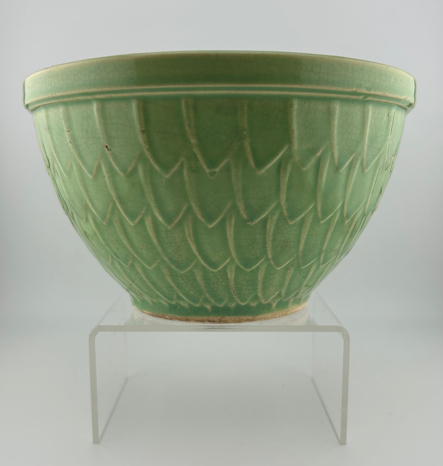 McCoy Pottery Green Fish Scale 7 1/8” Mixing Bowl (as found)