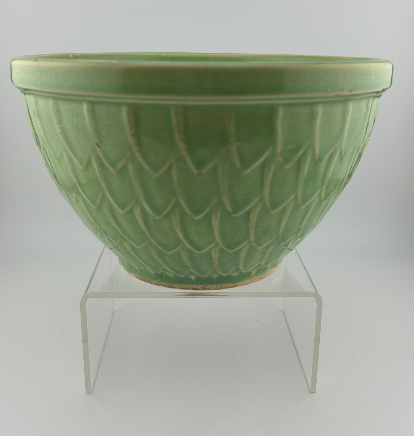 McCoy Pottery Green Fish Scale 7 1/8” Mixing Bowl (as found)