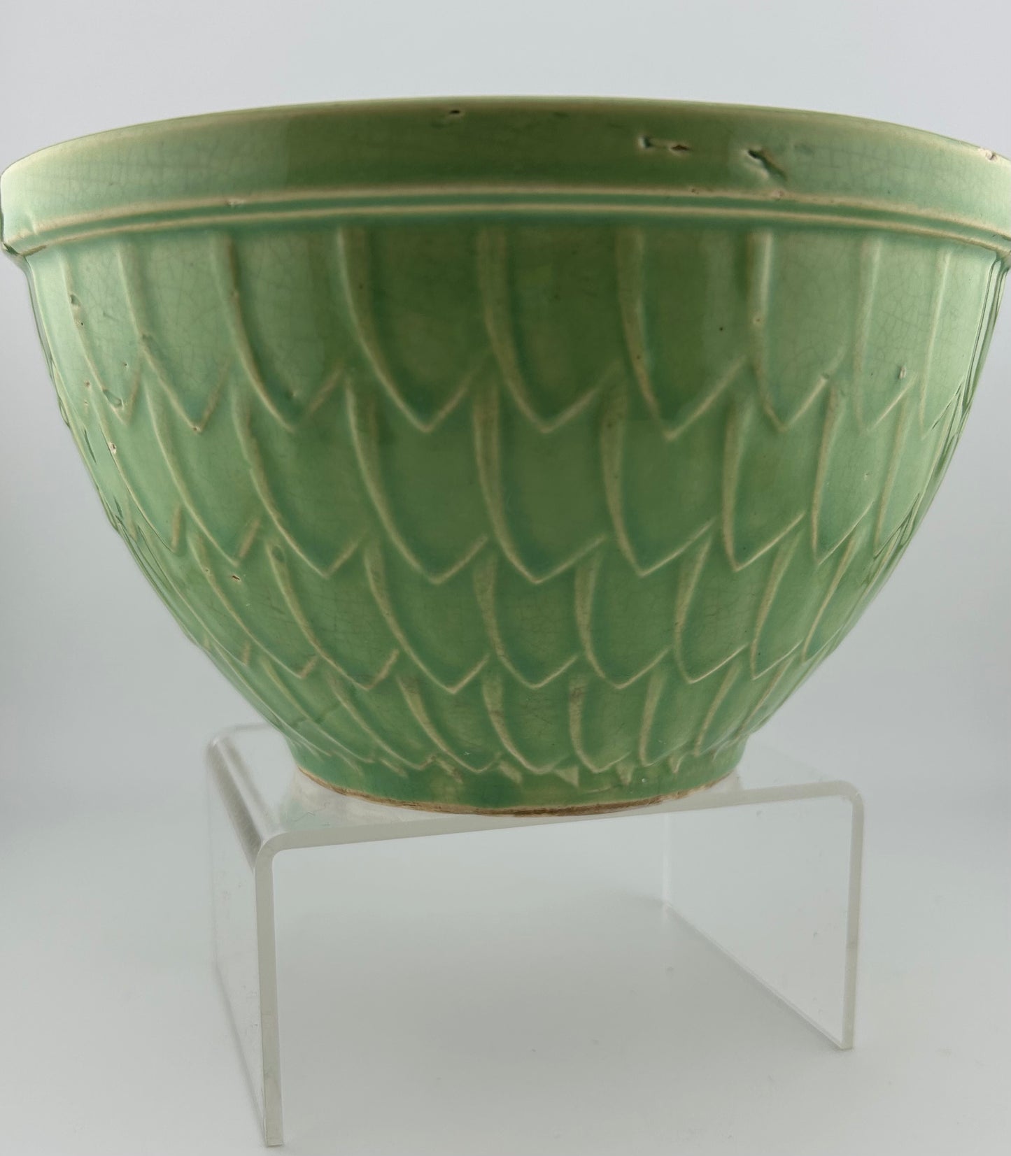 McCoy Pottery Green Fish Scale 7 1/8” Mixing Bowl (as found)
